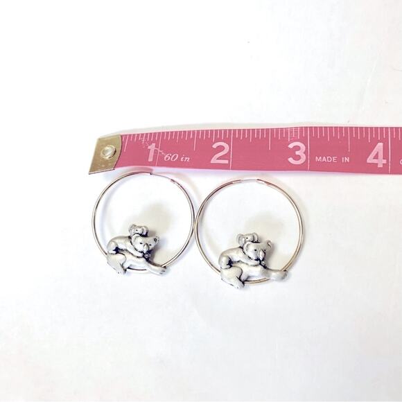 HOOP EARRINGS Gold-tone w/Pewter Colored Mamma & Baby Koala Bears, Approx.1 1/2” - Picture 6 of 7